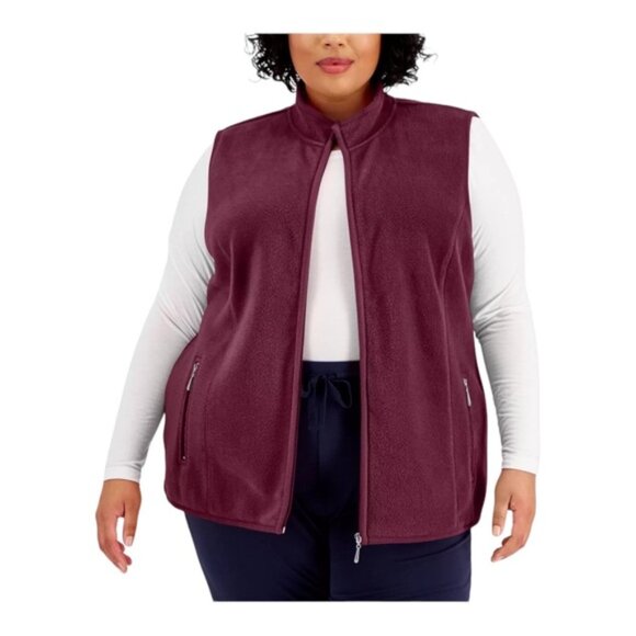 Karen Scott Sport | Zip-Front Vest |  Malbec Burgundy  |  Pockets  |  3X  |  NWT - Picture 1 of 10